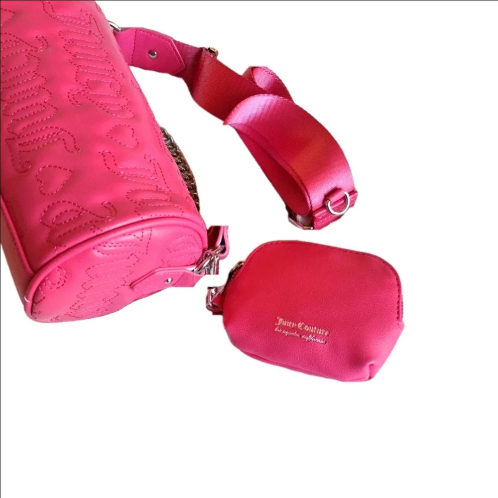 Juicy Couture Pink Barrel Bum Crossbody Bag with Coin Purse Keychain